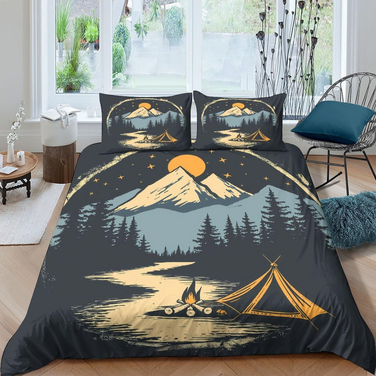 Ctjqhvkz Style-2 3D Printed Mountain Landscape Fitted Sheet Microfiber Soft Breathable Camping Tent Bed Cover For Bedroom Dorm Guest Room Decor Single（135X200cm）
