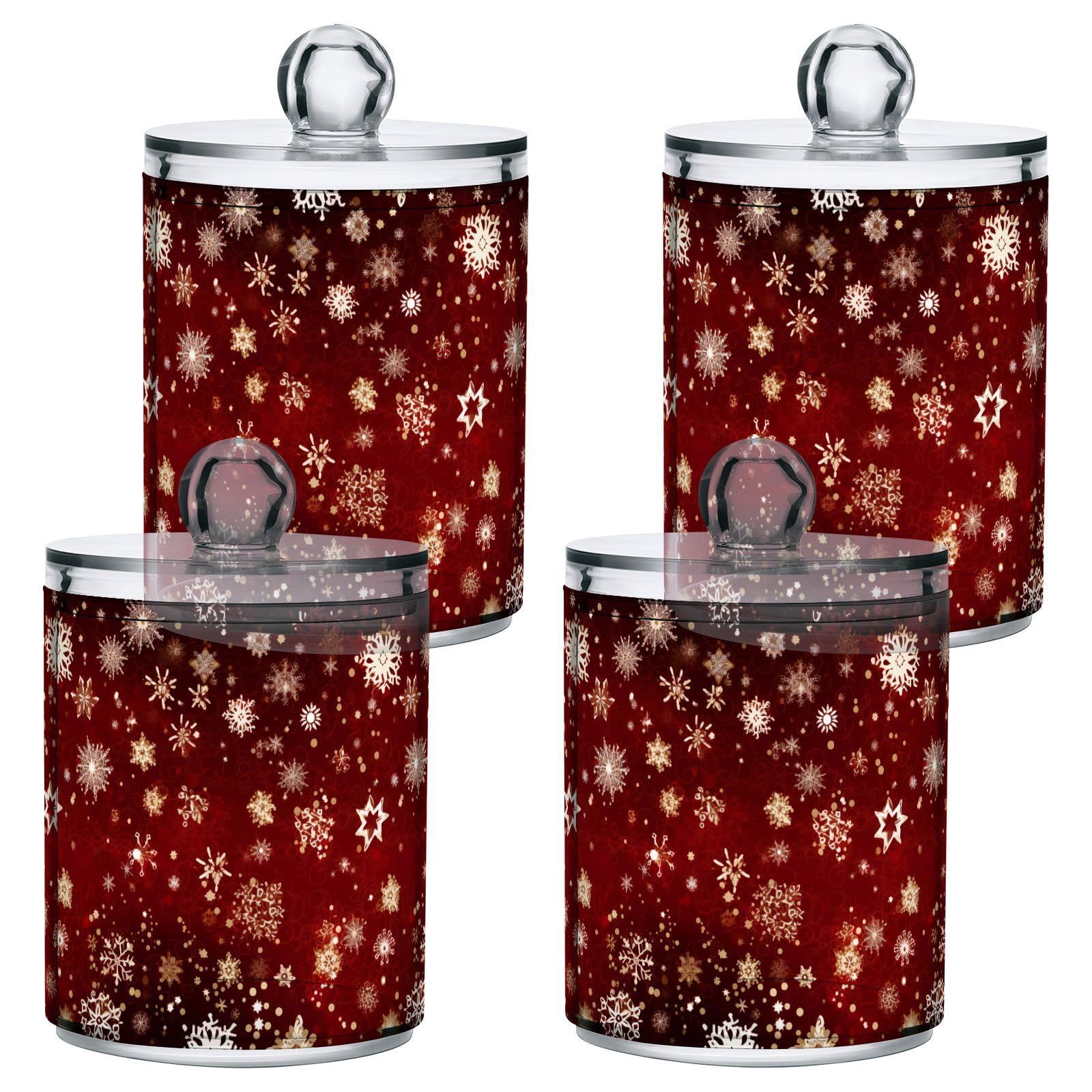 4 Pcs Christmas Xmas Snowflake 10 OZ Qtip Holder Dispenser for Cotton Ball Cotton Swab Cotton Round Pads