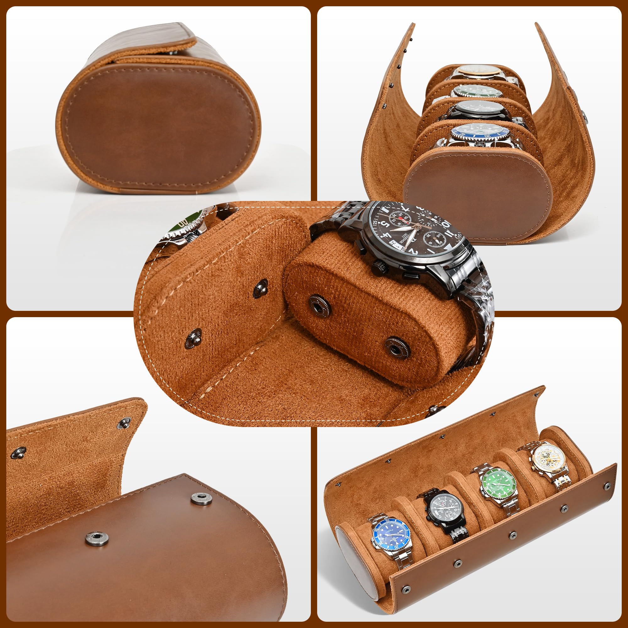 ROSELLE Watch Roll Travel Case for Men and Women- 4 Watch Storage and Organizer-Secure Storage with Innovative Removable Pillows & Solid Dividers for Home Storage, Travel and Display
