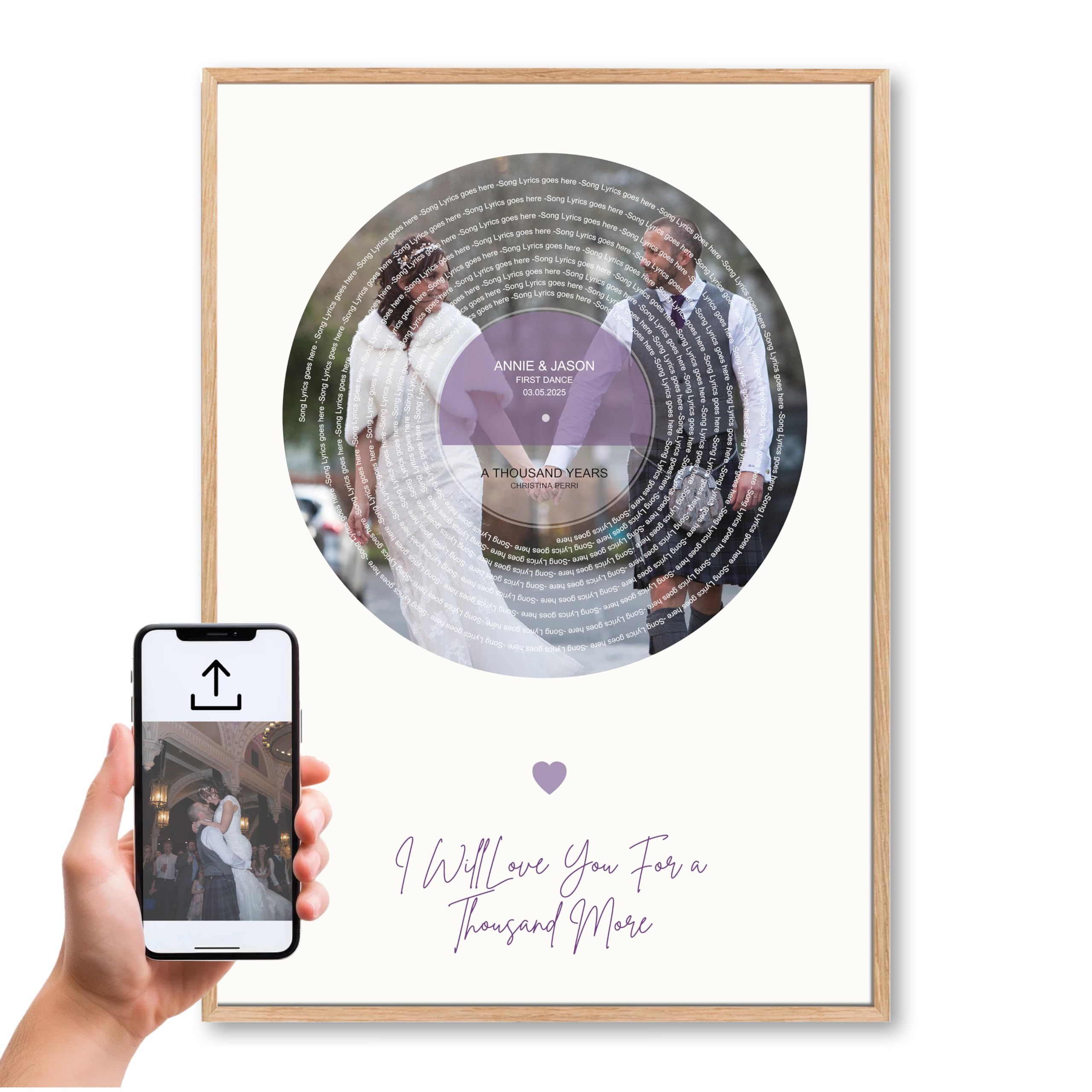 Made by Mika Ltd Personalised First Dance Record Print – Custom Wedding Song Vinyl Wall Art with Photo, Names & Date – Unique Romantic Gift for Couples, Bride & Groom Keepsake