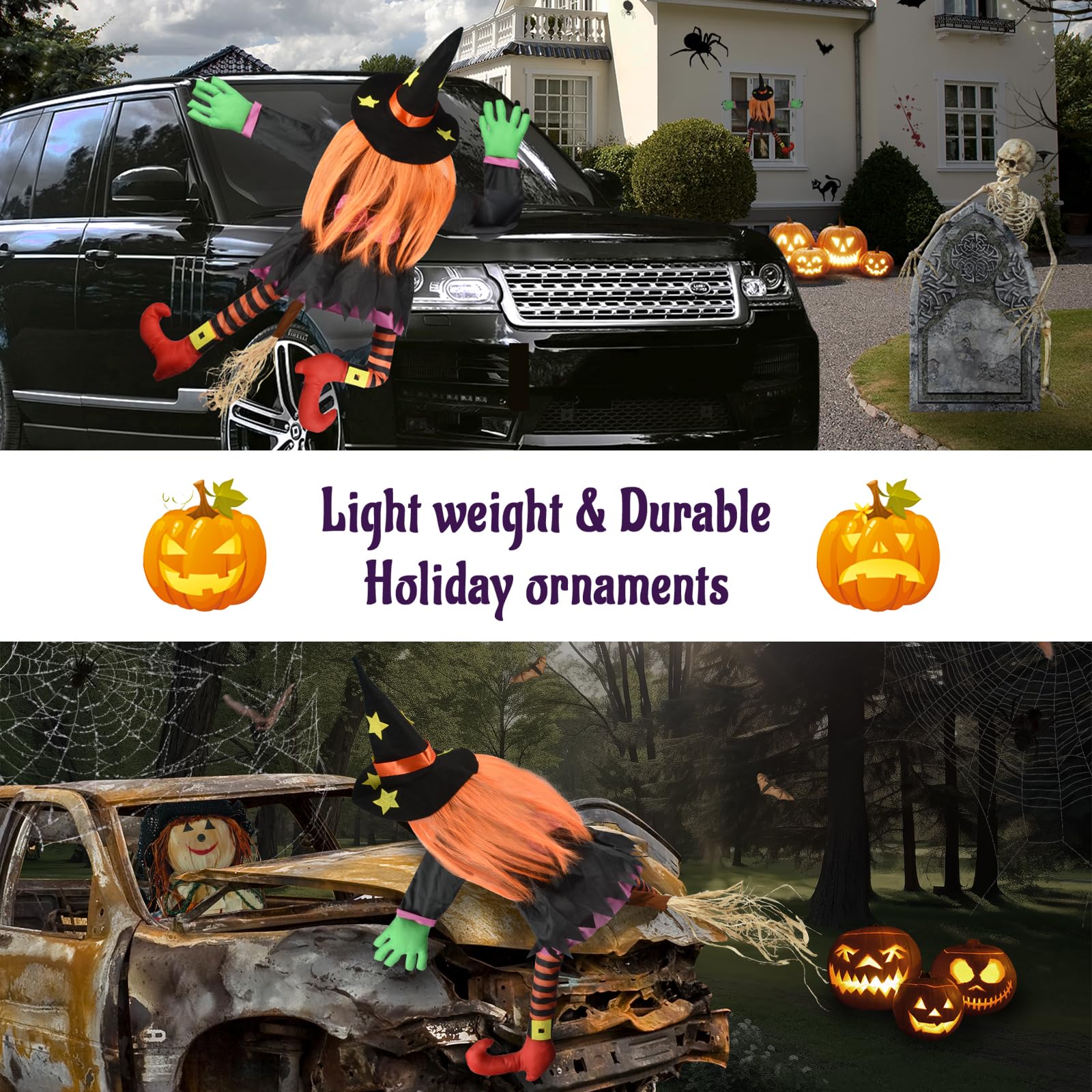 SHAVINGFUN Strega che schianta Halloween Decorazione per esterni, streghe che volano schiantate, strega che schiantano sull'albero Halloween, decorazione per la strega volante per cortile, albero