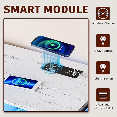 Miniatura 3 de Soporte de TV LED con 3 luces LED, centro de entretenimiento con estación de carga inalámbricaUSBtipo C, soportes de televisión para TV de más de 75