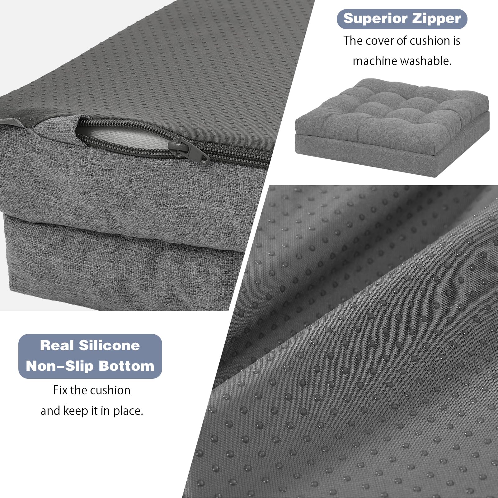 GOFORIT Sitzkissen mit Rückenkissen Set, Sitzerhöhung für Ältere, Zweilagiges Memory-Schaum Stuhlkissen, Ergonomisch Lendenwirbelkissen für Sessel, Sofa, Liegestuhl, Groß, rutschfest, Grau