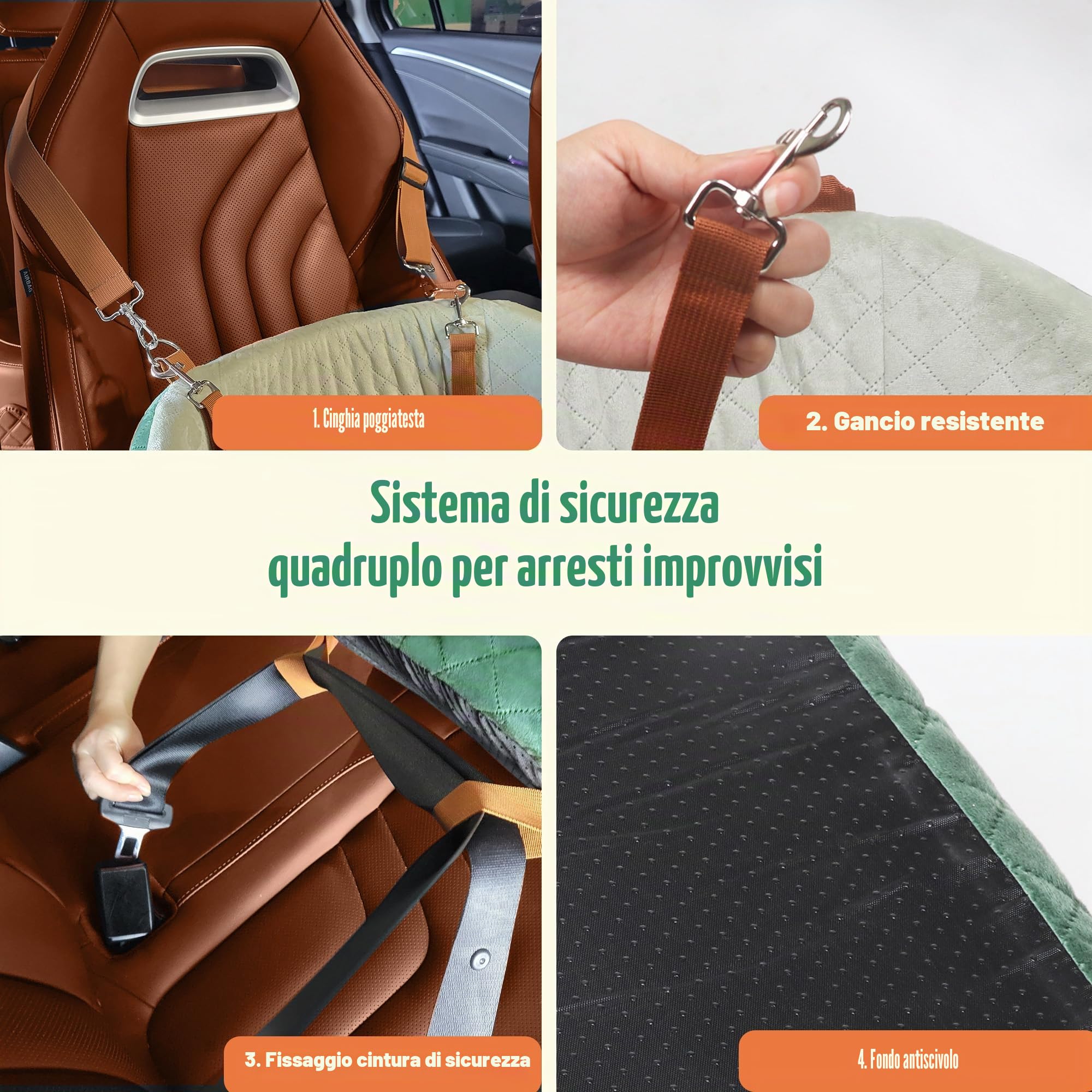 Seggiolino per Cani Auto per Piccoli & Medi Cani – Protezione Anti-Crash, Antiscivolo, Protegge l'Interno dell'Auto, Rimovibile & Lavabile