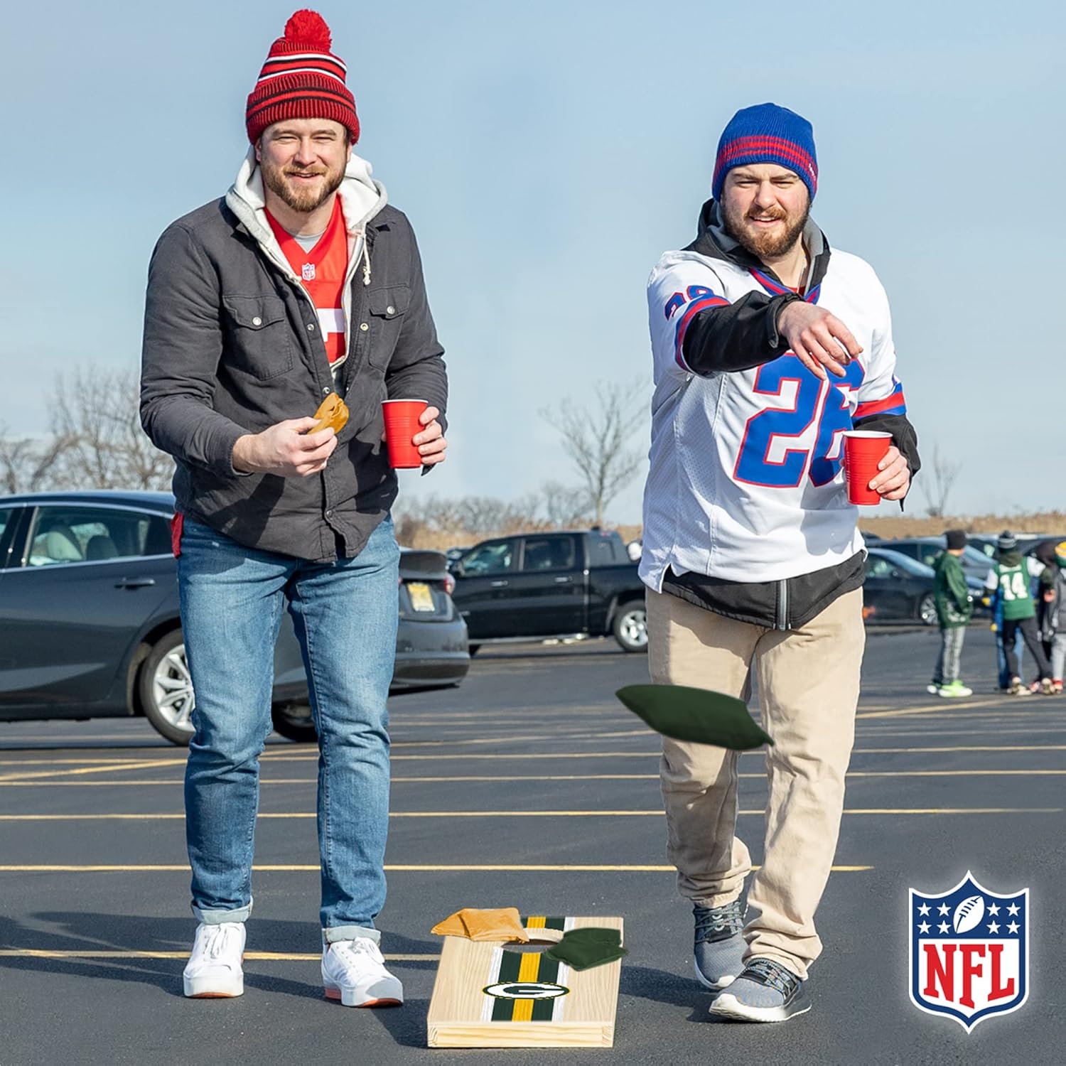 Wild Sports NFL Football Green Bay Packers 1' x 2' Travel Size Solid Wood Cornhole Set with Direct Print HD Team Graphics – Great Gift for Any Sports Fan! Bean Bag Toss Family Games for Outdoor Play