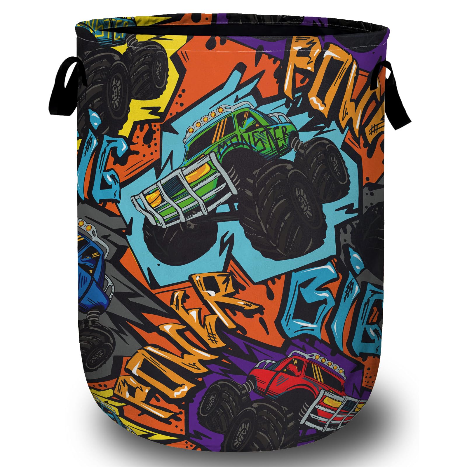 Monster Truck car Laundry Basket, Laundry Hamper Collapsible Oxford Cloth with Handle Clothes Storage Bin for Bathroom Laundry Room Bedroom 15.7 X 20 Inch