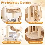 PETSITE 41 Arbre Cat moderne de pouce pour les chats d'intérieur, arbre Cat mignon multi-niveaux avec des poteaux à gratter, Condo chat en osier fait main & Perche supérieure, boule de danse et corde sisale, beige