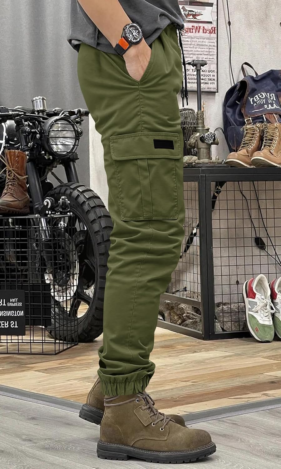 Runcati Mens Cargo Pants Casual Drawstring Elastic Waist Chino Pants Stretch Outdoor Track Joggers Sweatpants - Image 4