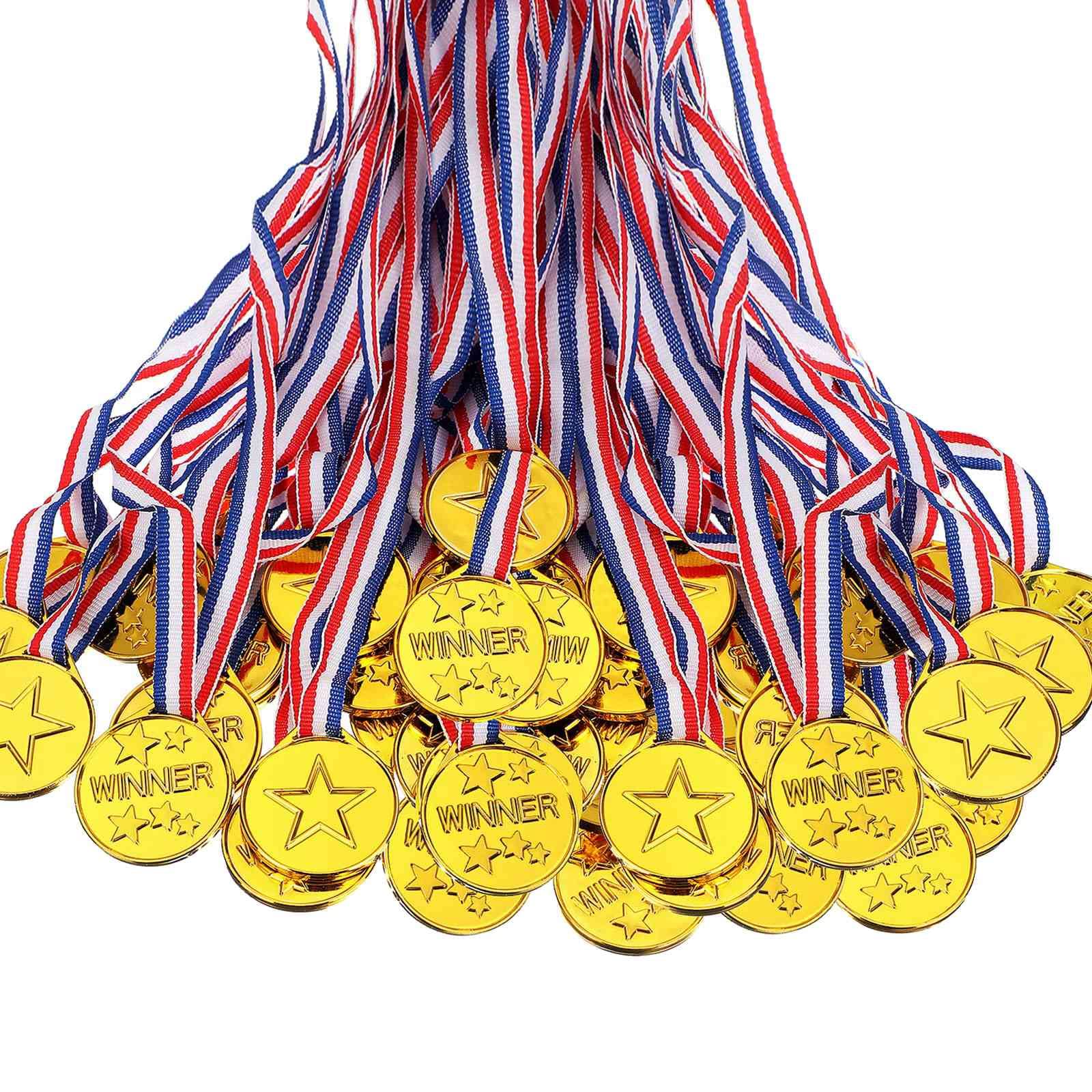 Netoches 100 Pieces Kids Plastic Winner Medals Gold Winner Award Medals for Style, Decorations and Awards