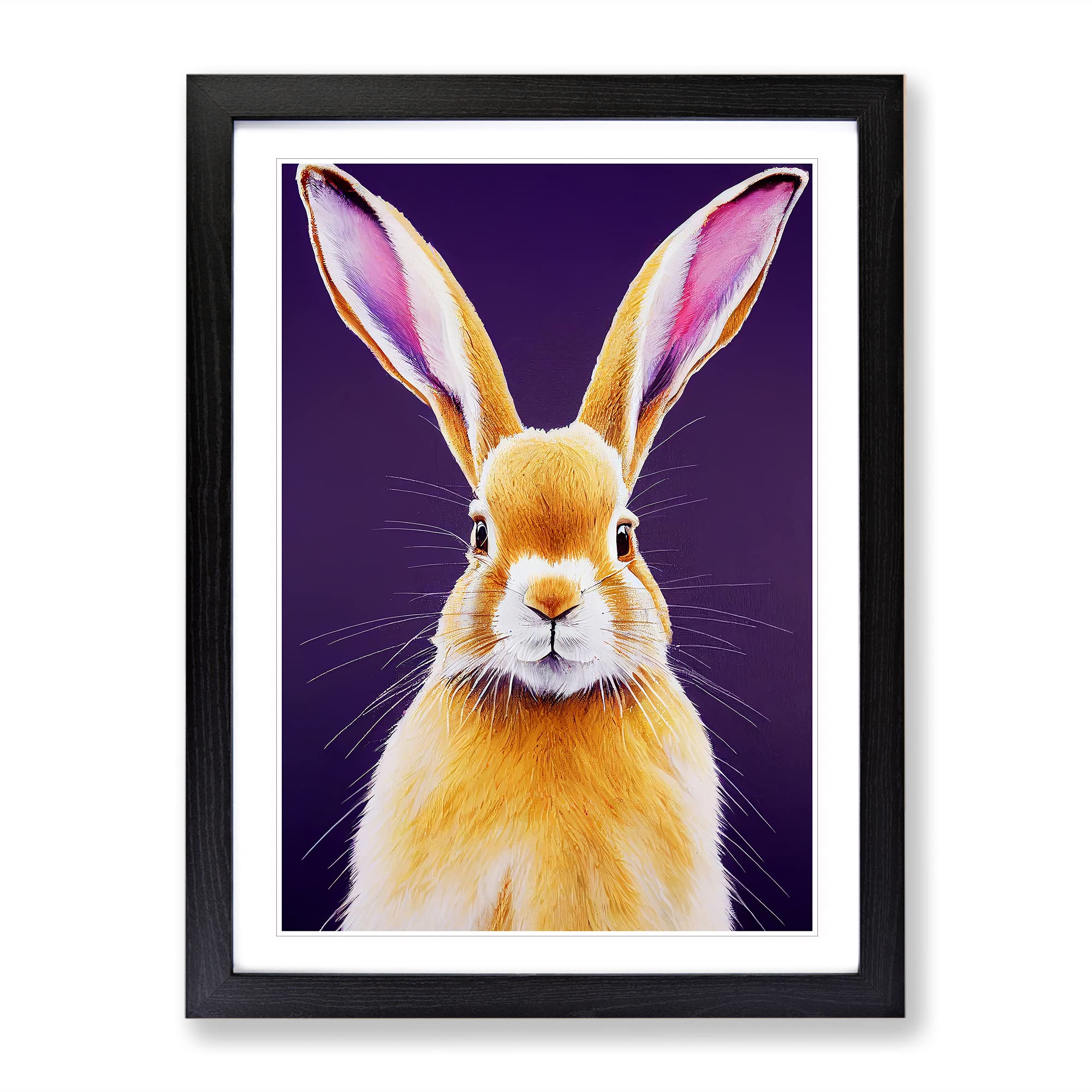 Young Hare Framed Print, Black, A3 (34 x 46 cm)