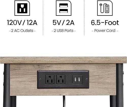 Miniatura 42 de TUTOTAK Mesita de noche con estación de carga, juego de 2, mesa auxiliar, mesa auxiliar con USB, mesita de noche de 21.8 pulgadas de alto con