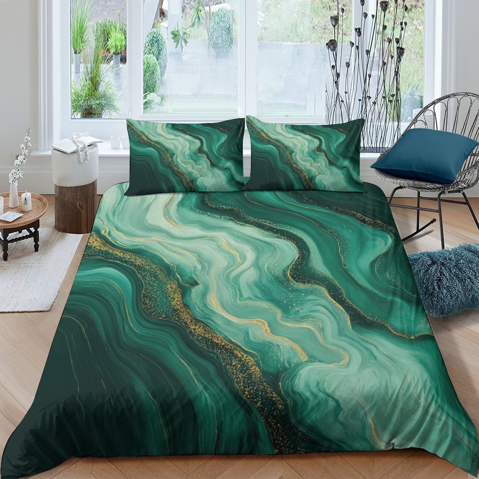 Ctjqhvkz Style-1 3D Printed Malachite Marble Fitted Sheet Microfiber Soft Decorative Emerald Swirl Mattress Cover For Bedroom Guest Room Single（135X200cm）