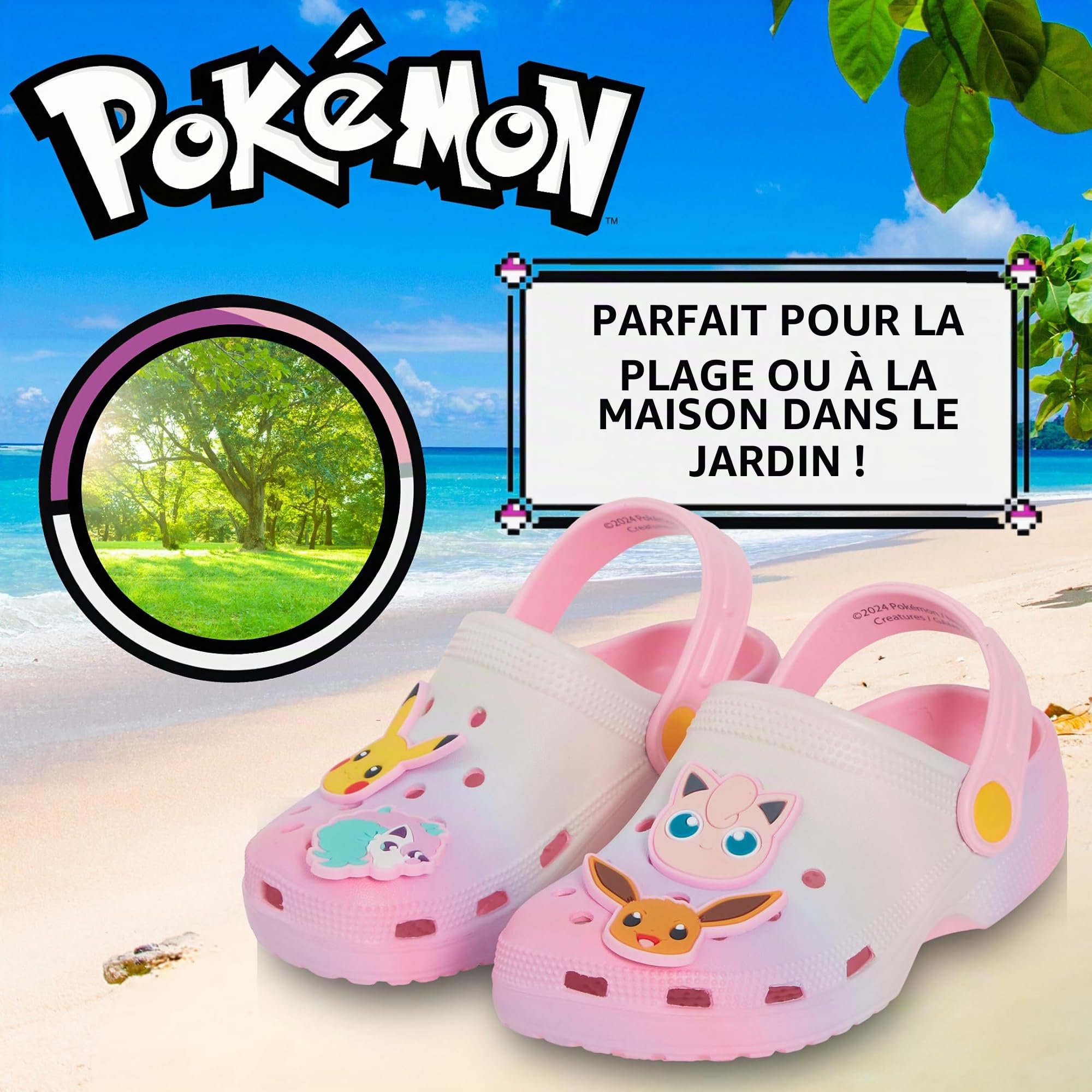 Pokémon Sabots Fille avec Breloques Sandales Enfants Pikachu Évoli Ponyta Rondoudou Tongs Plage Vacances