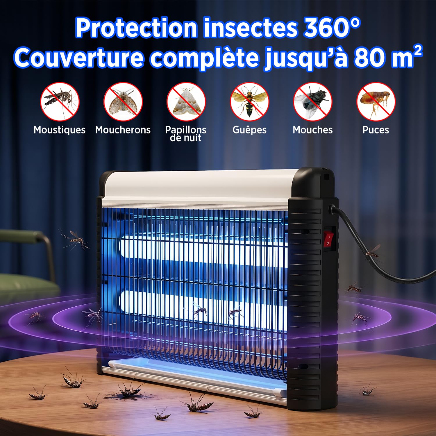 Lampe Anti Moustiques UV 35W 4000V Tue Mouche Électrique pour Intérieur 80m²