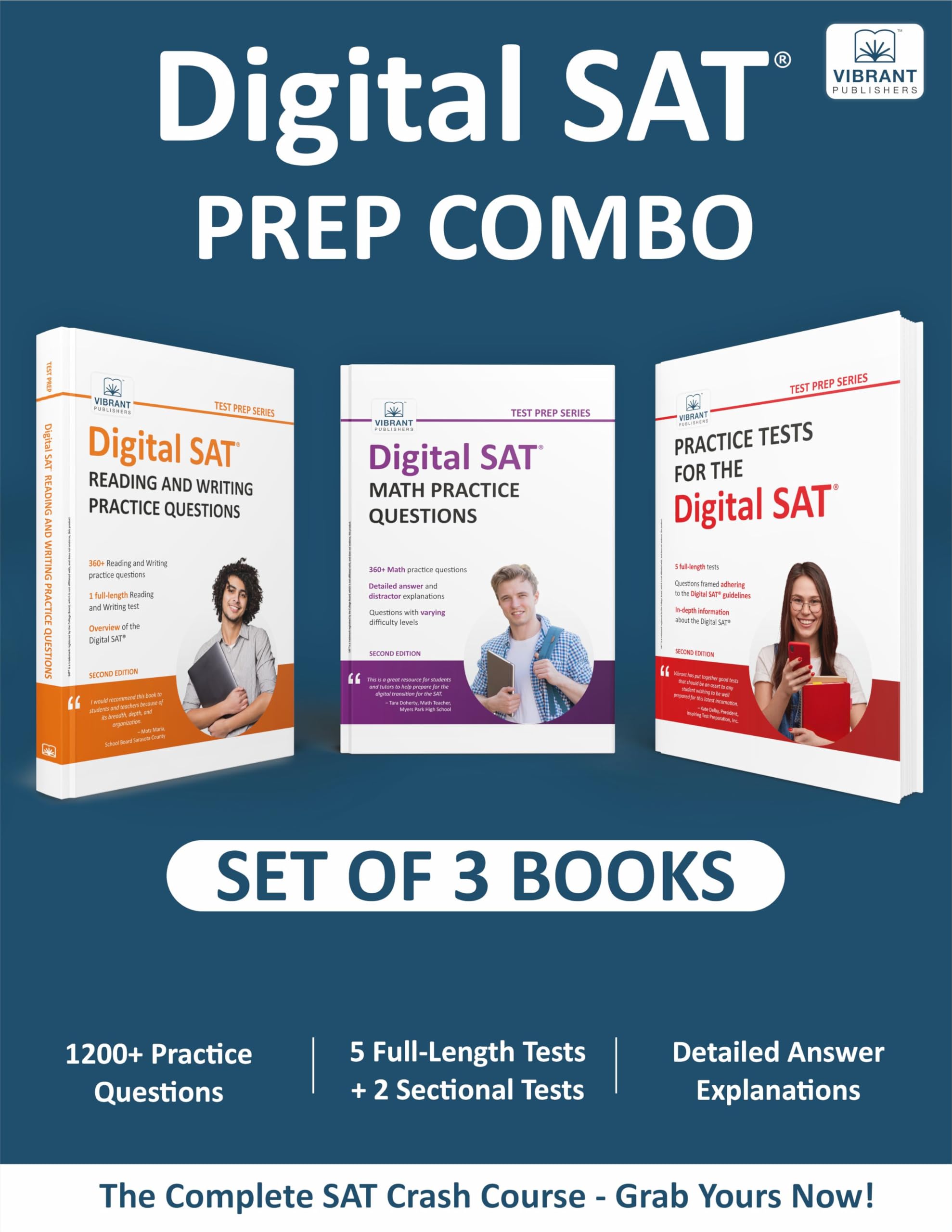 Digital SAT Prep Combo 2025–2026: Study Guide with 1200+ Questions Across 5 Full-Length Tests and Practice Questions for Reading, Writing, and Math