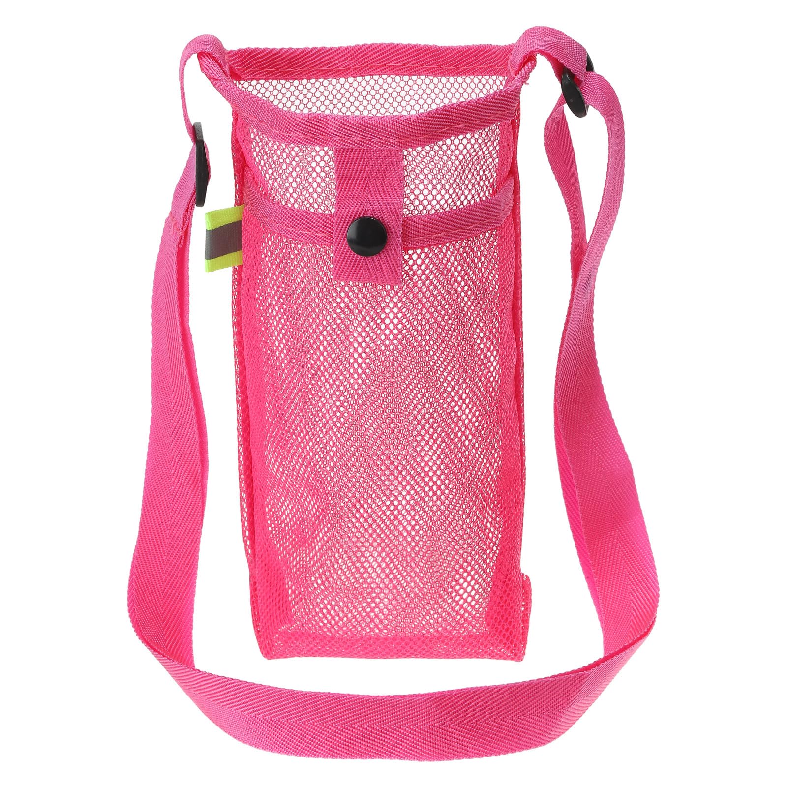 PATIKIL 22mmx13mm Water Bottle Bag, Mesh Portable Bottle Holder Carrier Adjustable Shoulder Strap for Sports Hiking Camping Rose Red