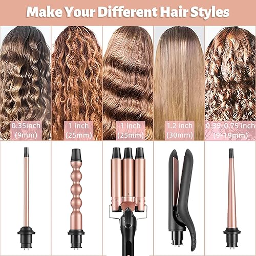 Miniatura 2 de Juego de varita rizadora de pelo 5 en 1 PTC de calentamiento rápido, herramientas profesionales para peinar el cabello con control de temperatura