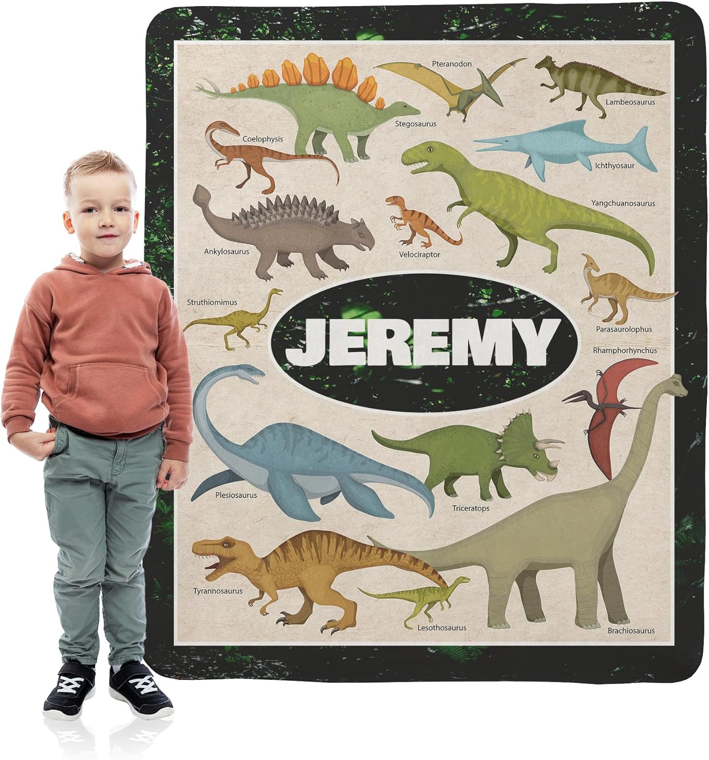 Personalized Dinosaur Blanket for Boys – Custom Name Dinosaur Sherpa Fleece Blanket, Soft & Cozy Jurassic Throw Blanket – Birthday Gift for Kids, Boys; 50"x60" 1-Sided Printing, Printed in The USA