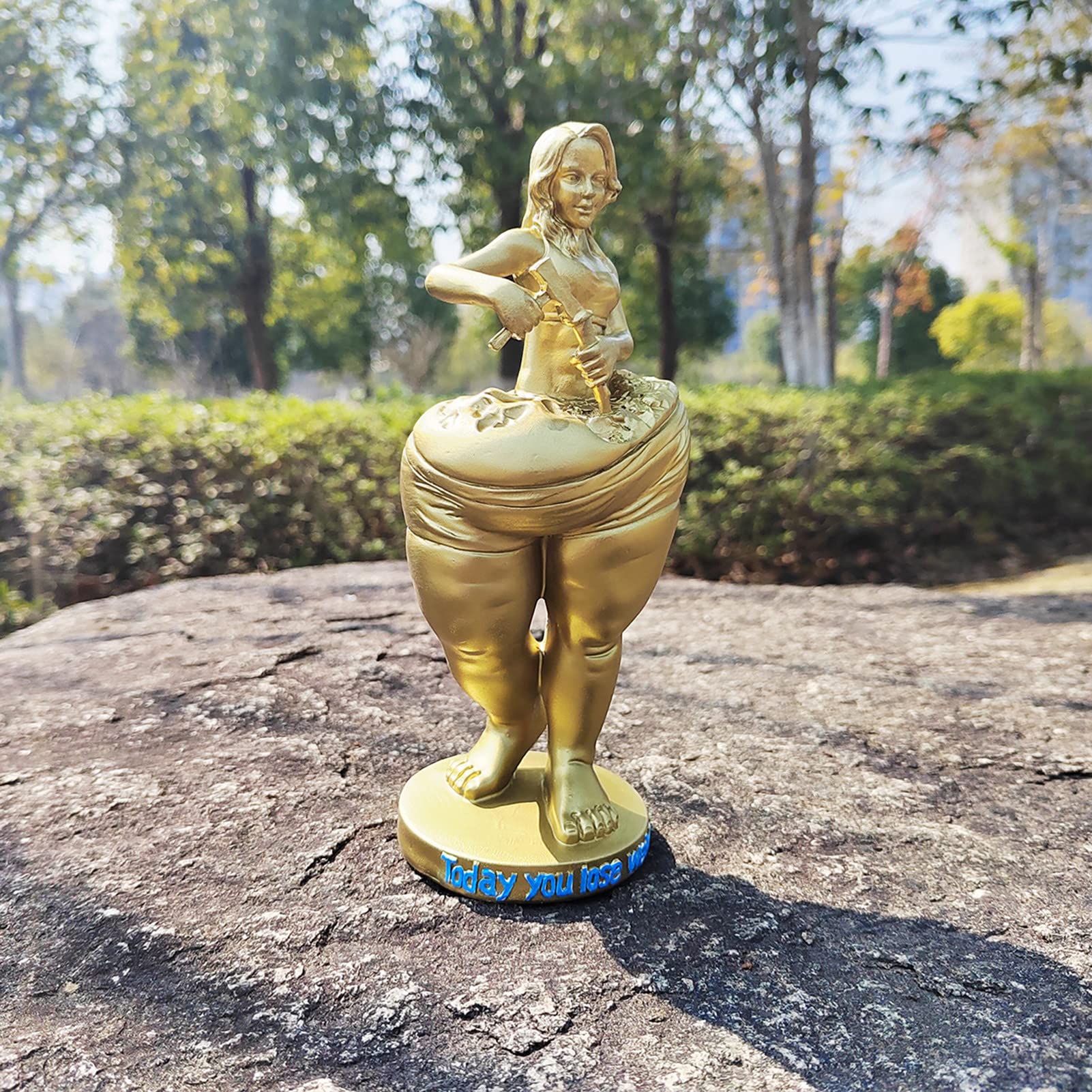 Kobieca statuetka odchudzanie, gruba pani figurki z żywicy dekoracja do domu, pokoju do jogi, siłowni, prezenty dla kobiet zachowaj zdrowie (złoty)