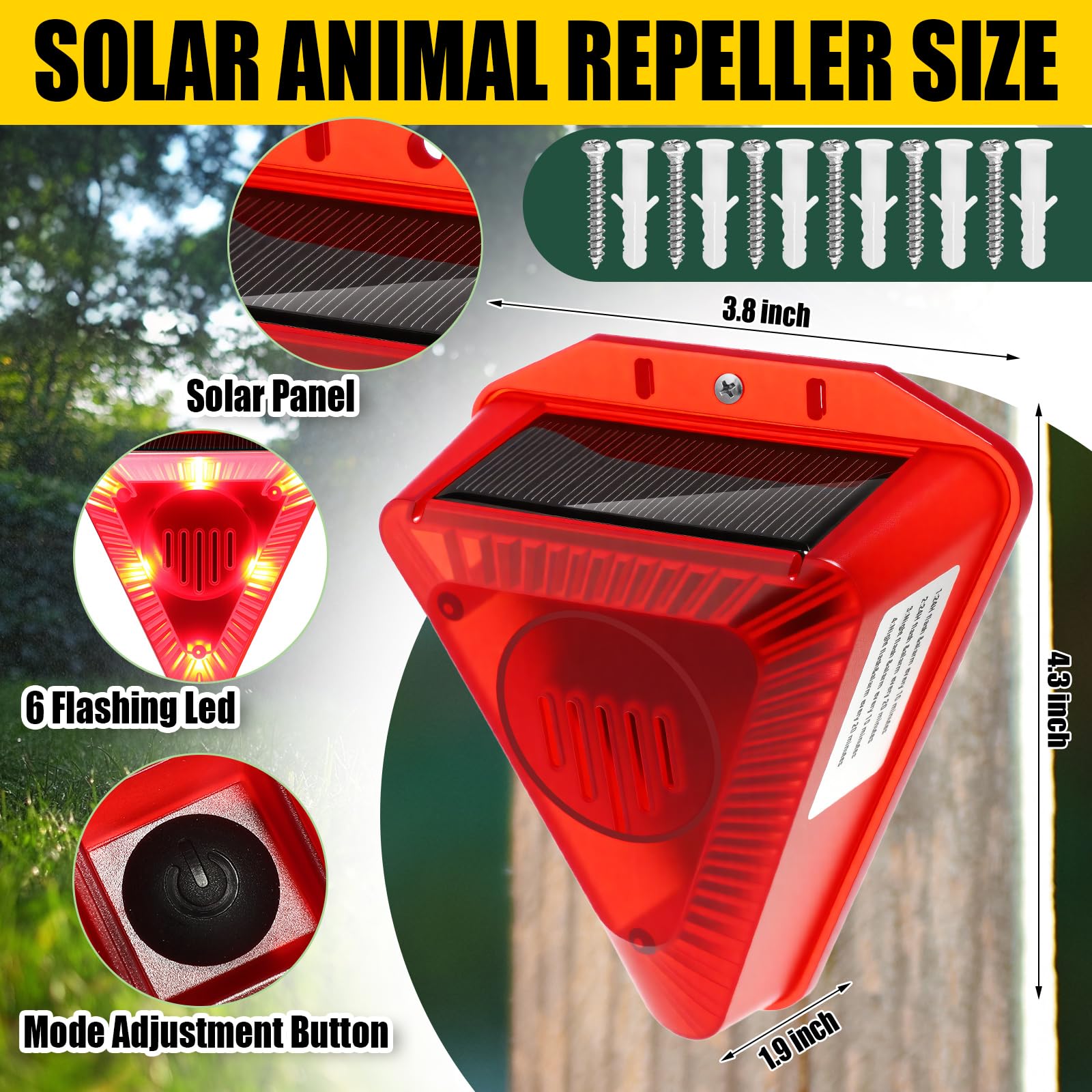 Confezione da 6 dissuasori solari per animali esterni, allarme per abbaiare del cane, con luci rosse, 130 dB, 4 modalità, puzzola di cervi, procioni, repellenti per casa, villa, cortile