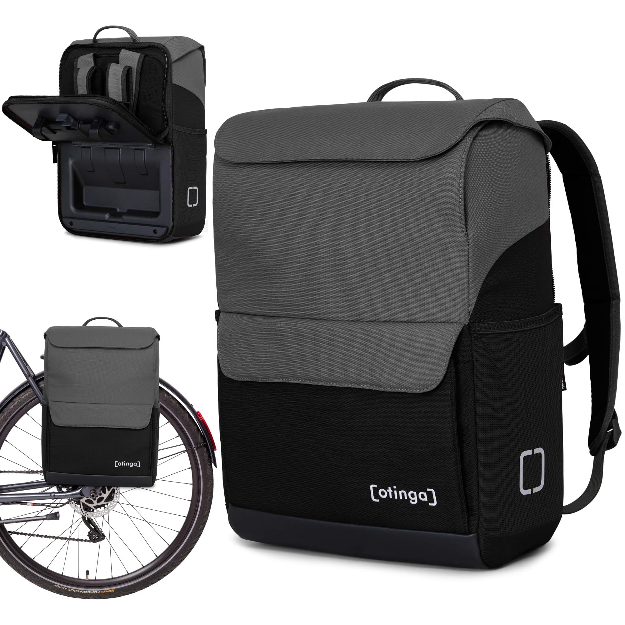 otinga® Flip Move torba rowerowa, plecak [pojemność 16 l], torba na bagażnik z plecakiem – przebudowana w 7 sekund, wodoszczelny plecak rowerowy, bagażnik (grafitowo-czarny)