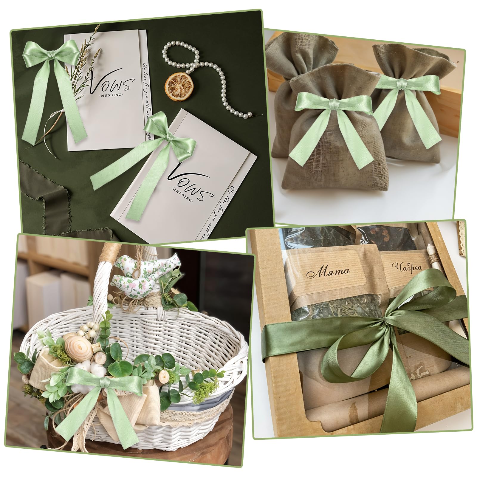 2 Rouleaux Ruban Satin Vert Gros 10/20mm (22 M Par Rouleau), Ruban Vert