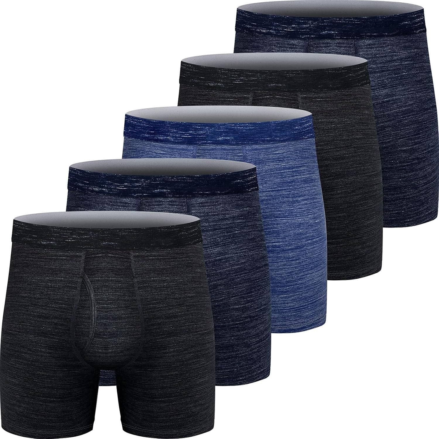 Men's Viscose Boxer Briefs Performance Breathable Comfy Silk Waistband 6’’ Boxer Briefs Fly