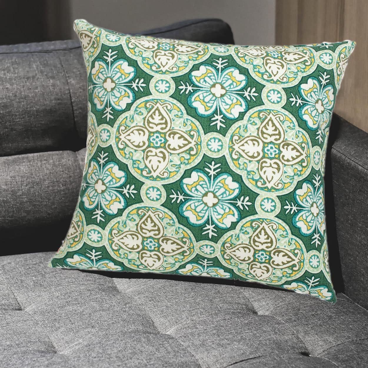 FUNHOME Outdoor Indoor Throw Pillows 18”x18”, Set of 2 Decorative Throw Pillows with Inserts, All Weather Water-Repellent Square Pillows for Bed, Couch, Sofa and Patio Furniture-Green Medal