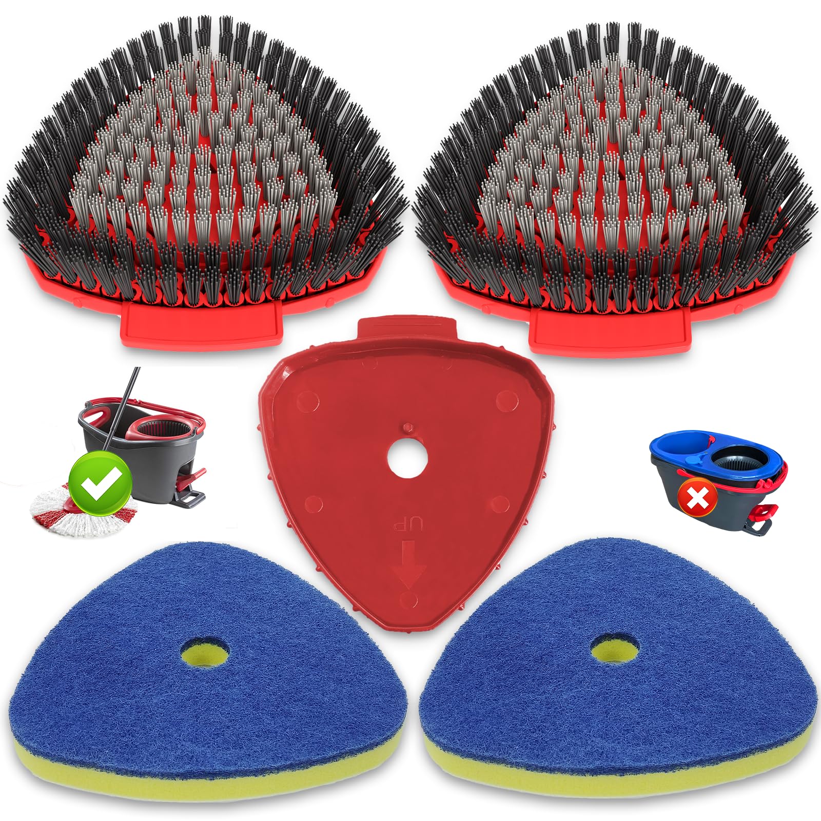 Spin Mop Heads Replacement Compatible with Vileda Turbo/Ocedar,Scrubber Heads,Scrub Brush Attachment for Bathroom,Kitchen and Various of Hard Floors