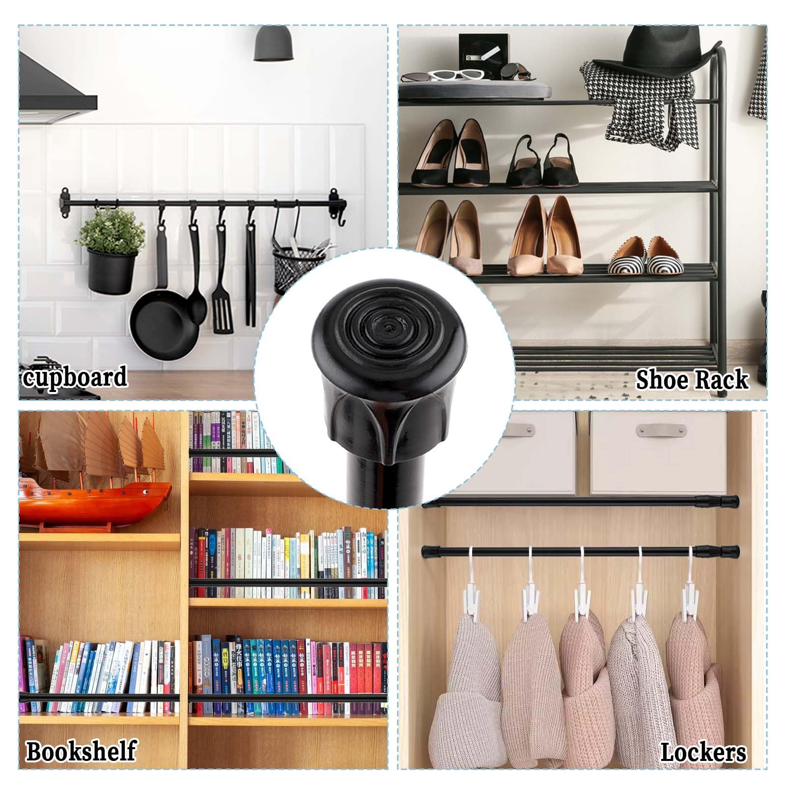 KALIONE 2 Stück Kleine Federspannstange 30 bis 40 CM, Schwarze Spannvorhangstange Ohne Bohren, Verstellbare Federvorhangstange für Garderobenstangen, Fenster, Schrank, Bücherregal