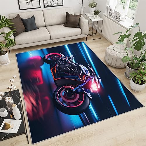 Miniatura 2 de Cyberpunk Style Future - Alfombra de neón para motocicleta, 5 x 6 pies, para entusiastas de la motocicleta, alfombra de sala de estar, lavable a