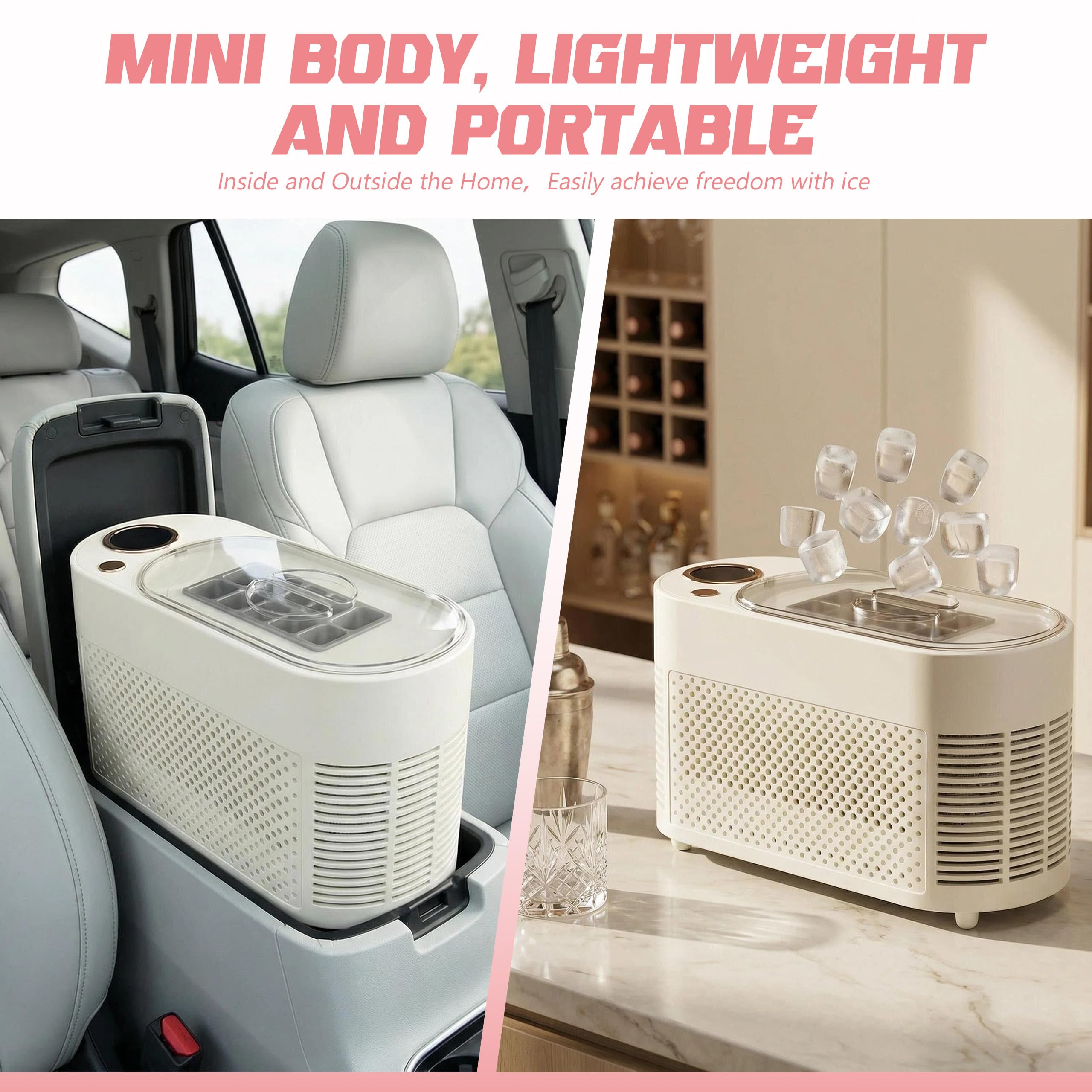 Mini macchina per cubetti di ghiaccio, eroga 10 ghiaccio, supporta cavo di alimentazione del veicolo, portatile, trasparente, per casa, campeggio, all'aperto, bevande, cocktail party