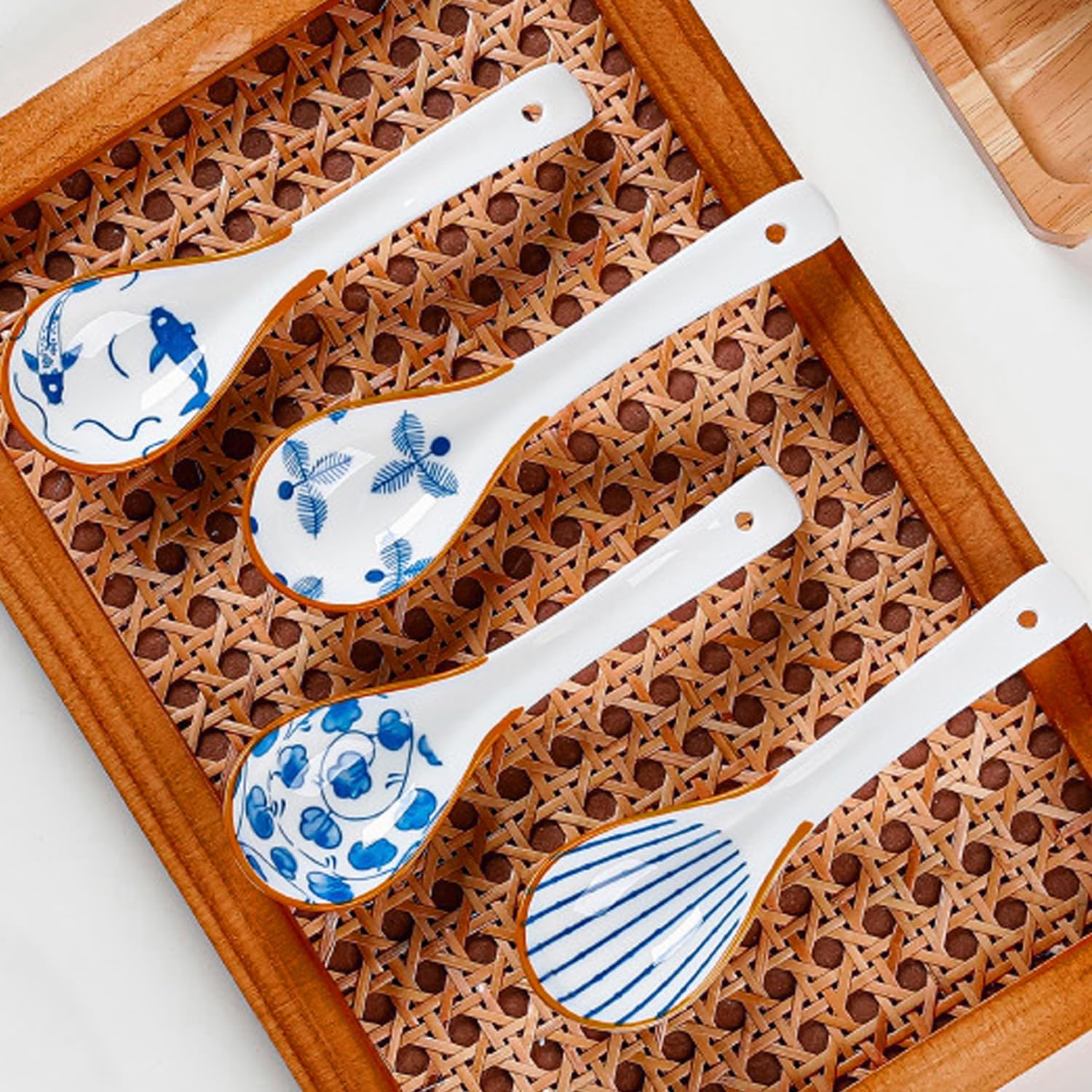4 Pcs Soup Spoons, 6.3 Inches Ceramic Spoon Japanese Spoons Asian Soup Spoon Ramen Spoon for Pho Cereal Wonton Dumpling Miso