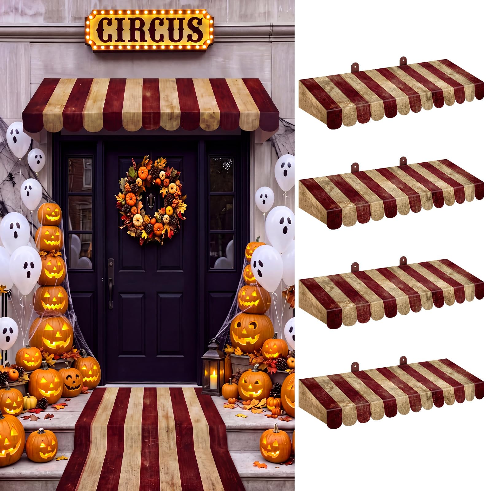 Boao 4 Pack Halloween Awning Decoration Creepy Circus Theme Party Decor