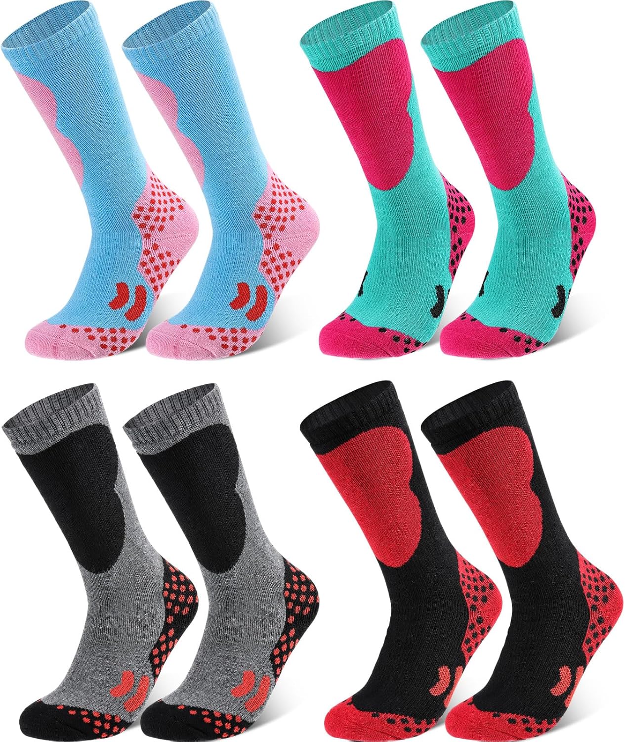 Geyoga Kids Ski Socks 4 Pairs Winter Warm Long Knee Snow Skiing Snowboard Skating Socks for Boy Girl Skiing Winter Activities(Vintage Color)