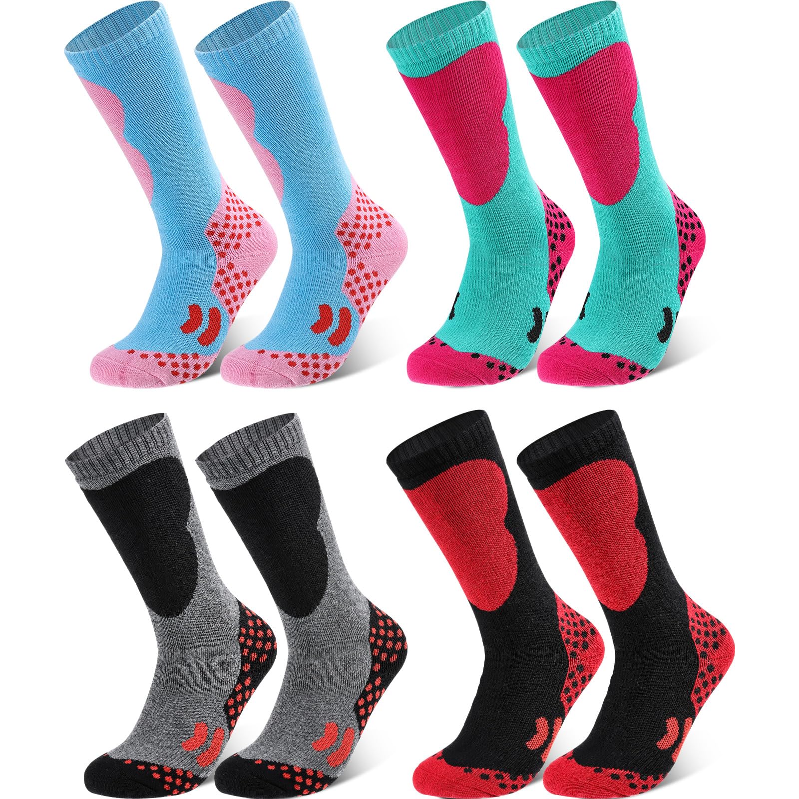 Geyoga Lot de 4 paires de chaussettes de ski chaudes pour enfants - Pour l'hiver - Pour le ski, le snowboard, le patinage - Pour garçons et filles - Motif vintage, Motif vintage, 3-15 Years
