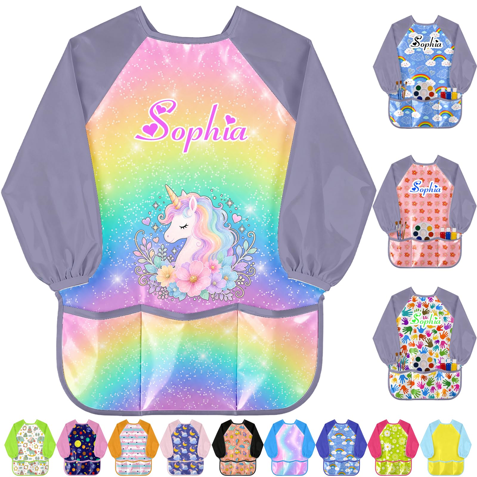 Personalised Kids Art Smock Custom Name Waterproof Toddlers Painting Apron