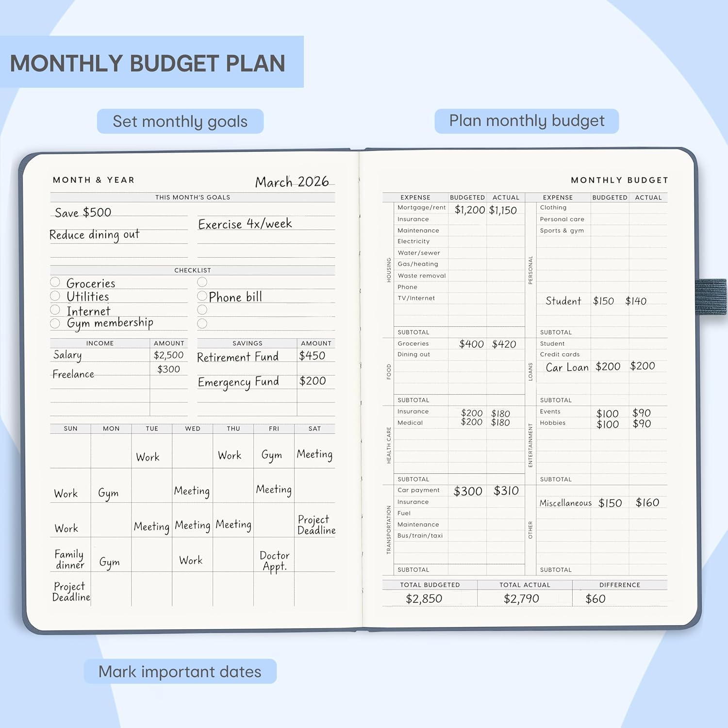 &And Per Se Budget Planner, Budget Book with Expense Tracker Notebook, Undated Financial Planner & Monthly Bill Organizer to Manage Your Money - A5 Hardcover (Stardust Blue) image 4