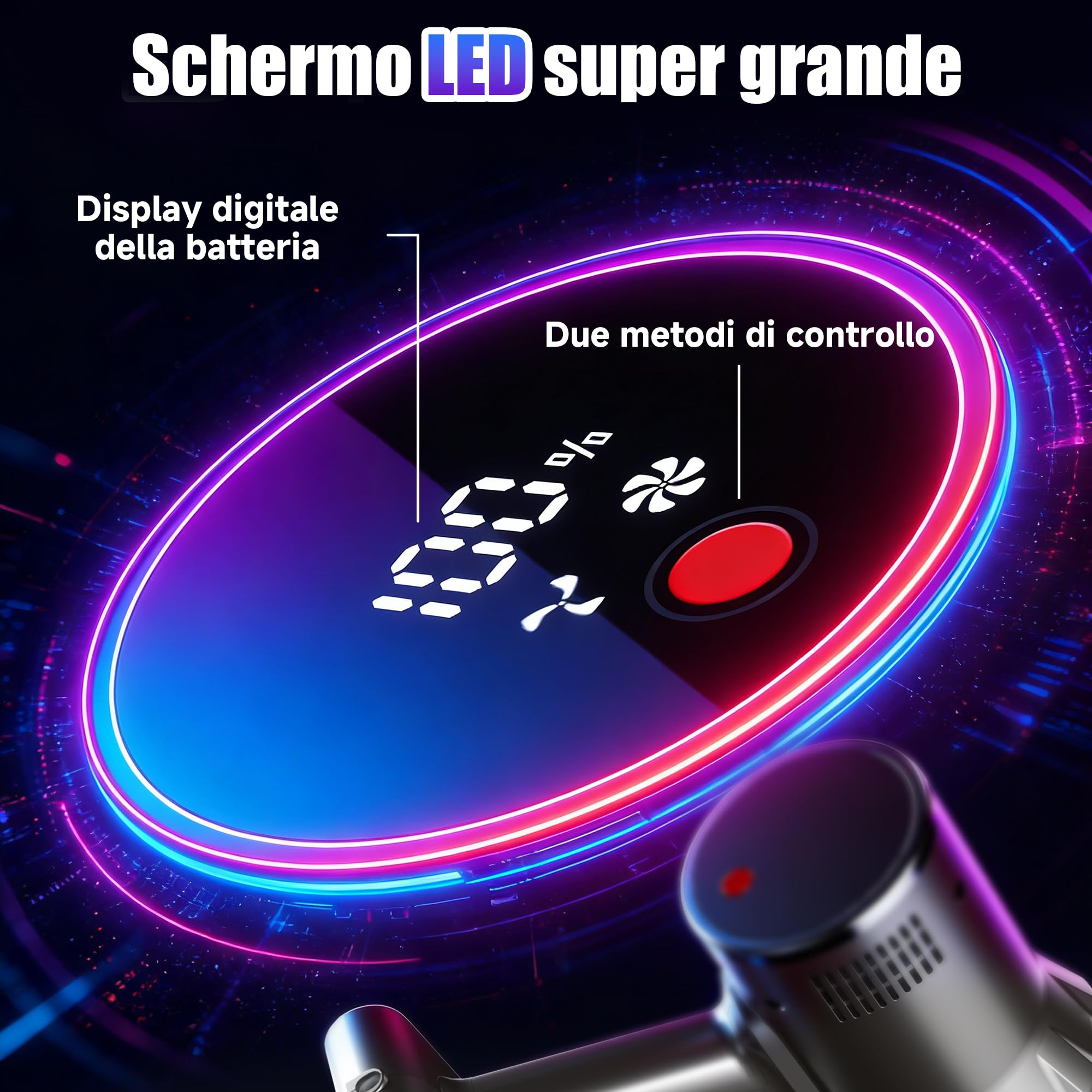 Hearten Aspirapolvere senza Fili, 70000Pa/70Min, con Display LED, Spazzola Anti-Groviglio a V, Funzionamento One-Touch, Autoportante, Ideale per Tappeti, Pavimenti Duri e Peli di Animali