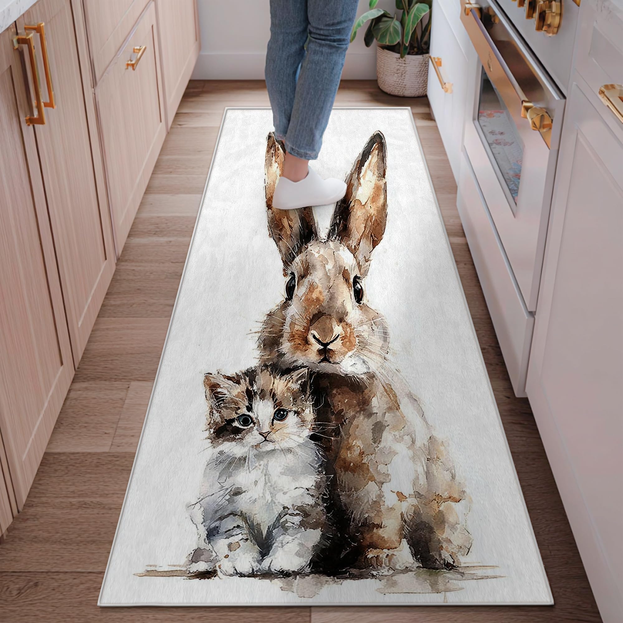 Tapis de couloir motif lapin marron 6x1.8m antidérapant de cuisine