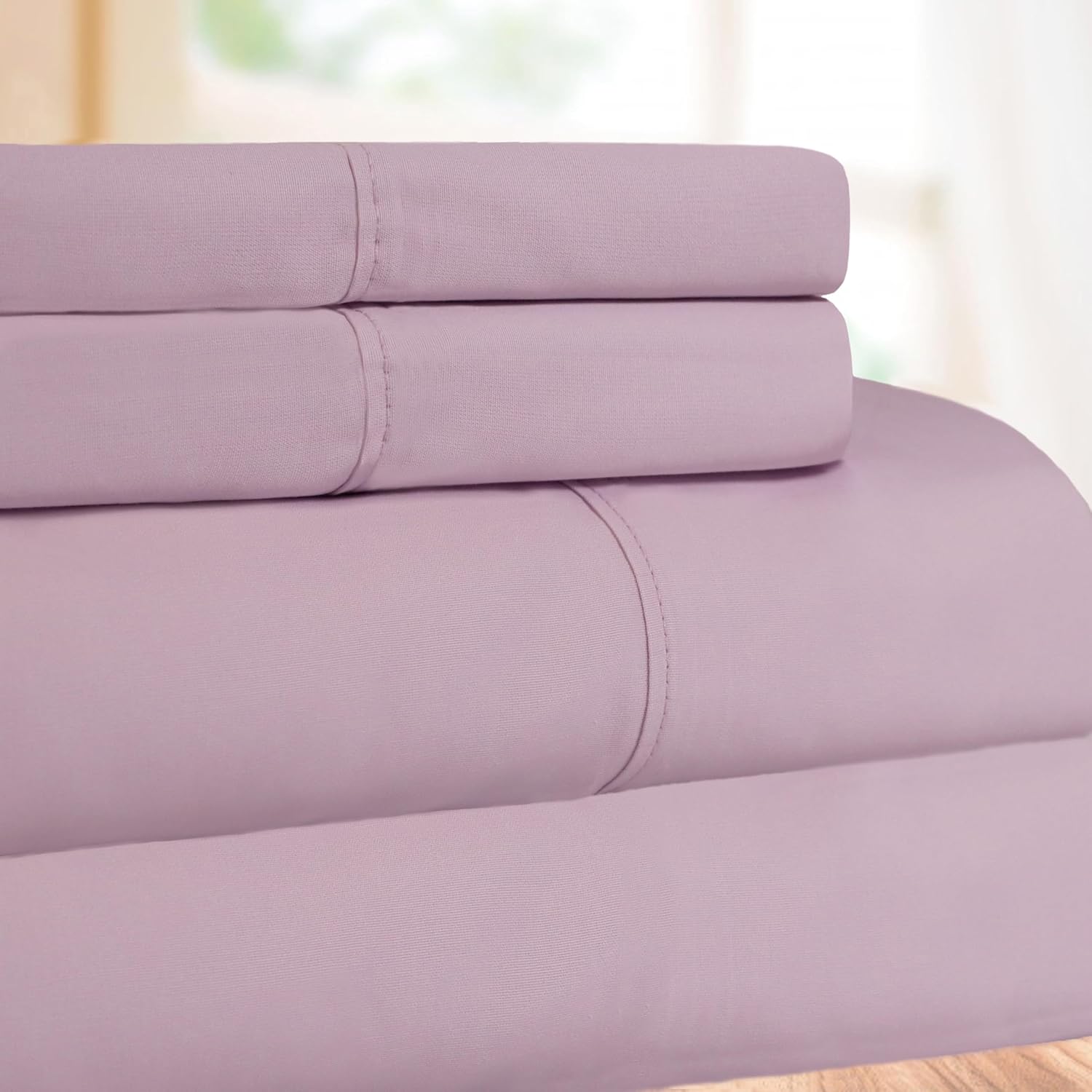 Superior 300 Thread Count Cotton Percale Sheet Set, Silky-Soft, Cooling Sheets, Bedding Basics, Breathable Sheets, 1 Elastic Deep Pocket Fitted Sheet, 1 Flat Sheet, 2 Pillowcases, Queen, Lilac