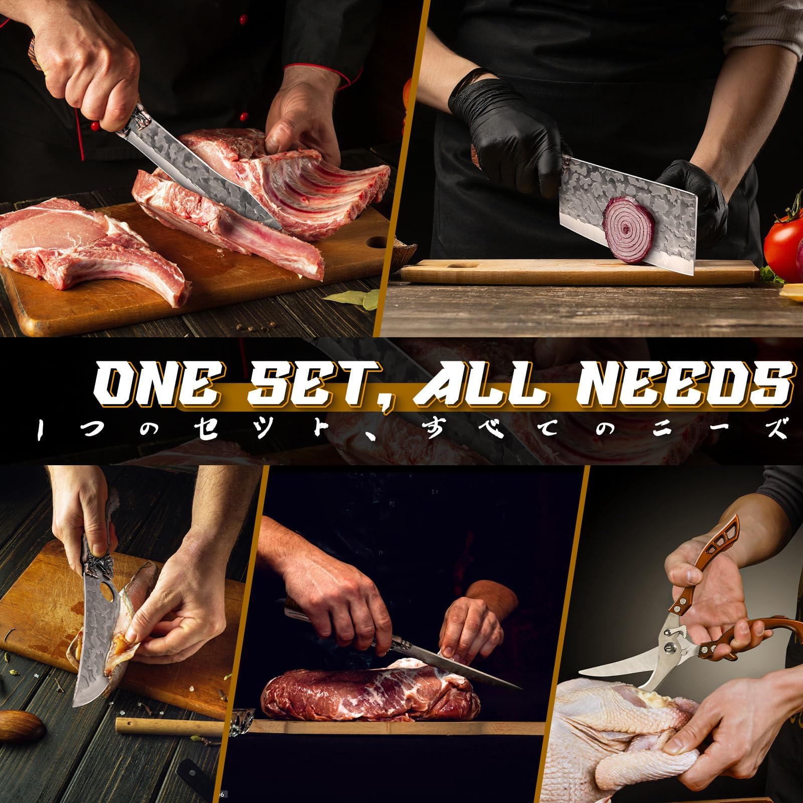 Purple Dragon 8 Pcs Japanese Chef Butcher Knife Set with Roll Bag — Amazon image 3