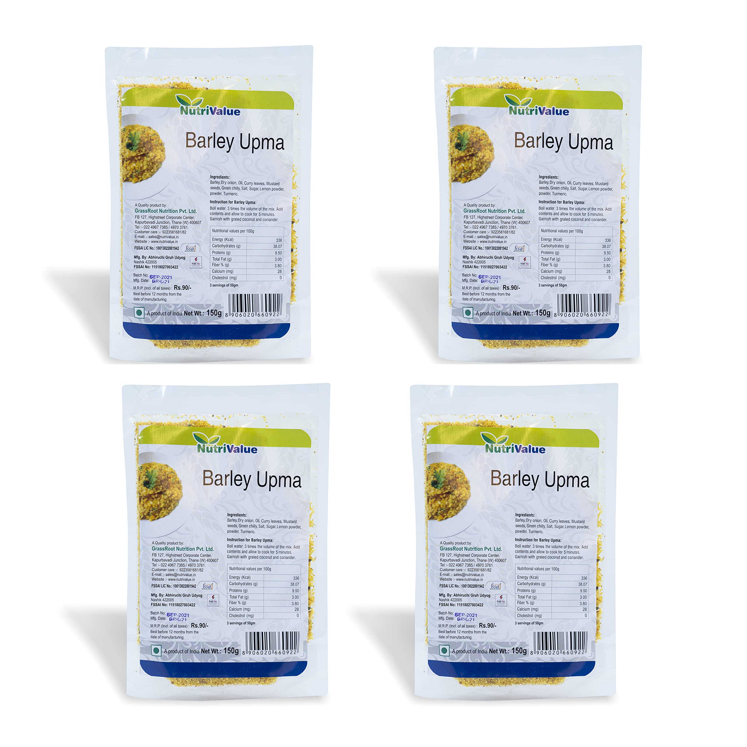 Nutri Value Instant Barley Upma Ready To Cook Tasty Meal, 100% Natural Ingredients, No Preservatives, No Artificial Colors & Flavours Added | Upma Mix |Instant Upma - Pack of 4 (150 g Each)-image-18