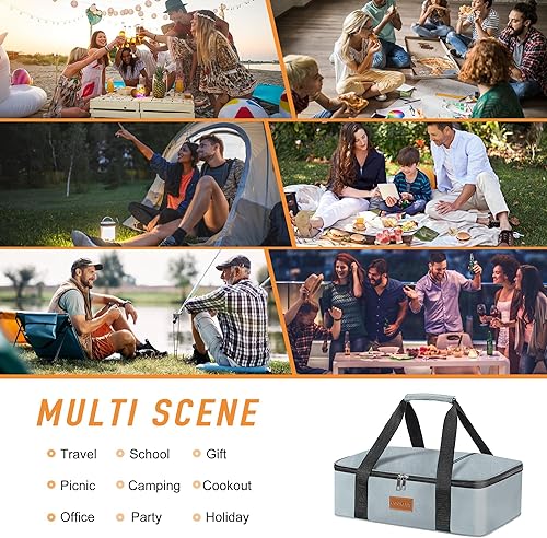 Miniatura 6 de Cazuela aislada Diseño de una sola capa, bolsa calentadora de alimentos para viajes de alimentos calientes y fríos, se adapta a cazuela de 9 x 13