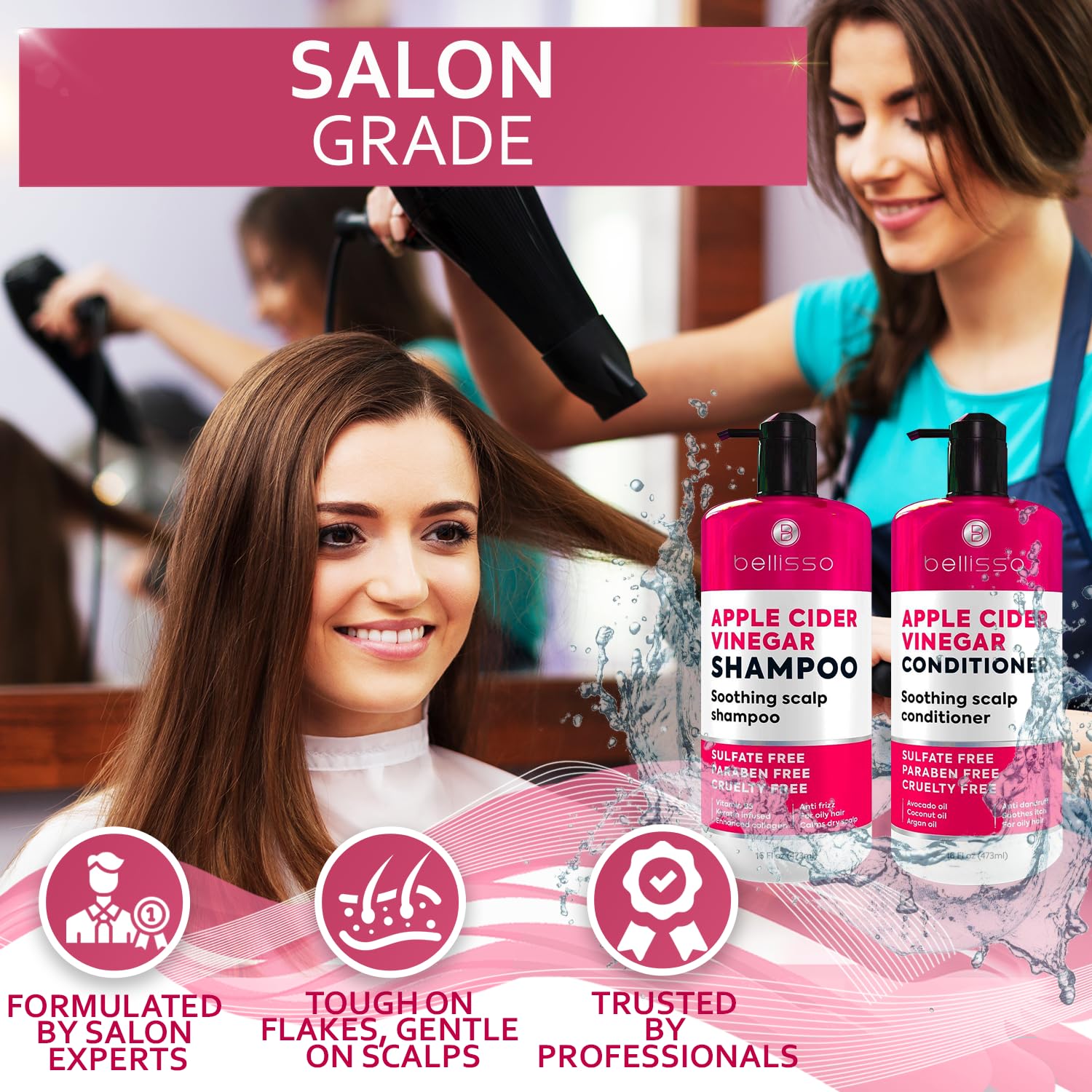 Apple Cider Vinegar Shampoo and Conditioner Set - Stop Flaky and Itchy Scalp – Sulfate Paraben Free Anti Dandruff Soothing Treatment for Dry, Oily and Damaged Hair - Intense Care for Women and Men - Image 6