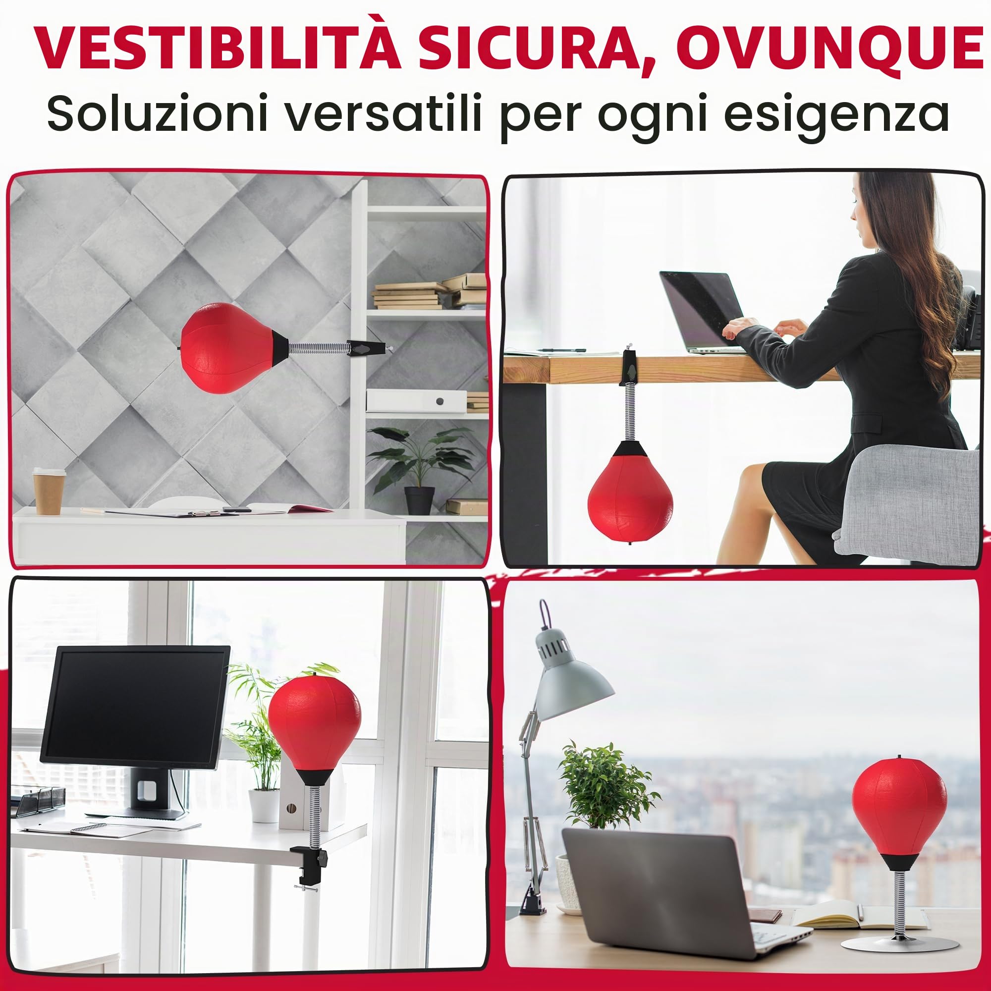 Sacco da boxe da Scrivania Antistress – Giocattolo da Ufficio per Adulti, Ventosa Ultra Resistente, Palla da Boxe in Pelle PU con Molla, Idea Regalo Divertente Antistress