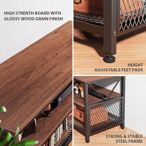 Miniatura 3 de NOBLEWELL Soporte de TV para TV de hasta 60 pulgadas, centro de entretenimiento de madera de 3 niveles, mueble de TV con almacenamiento para sala de