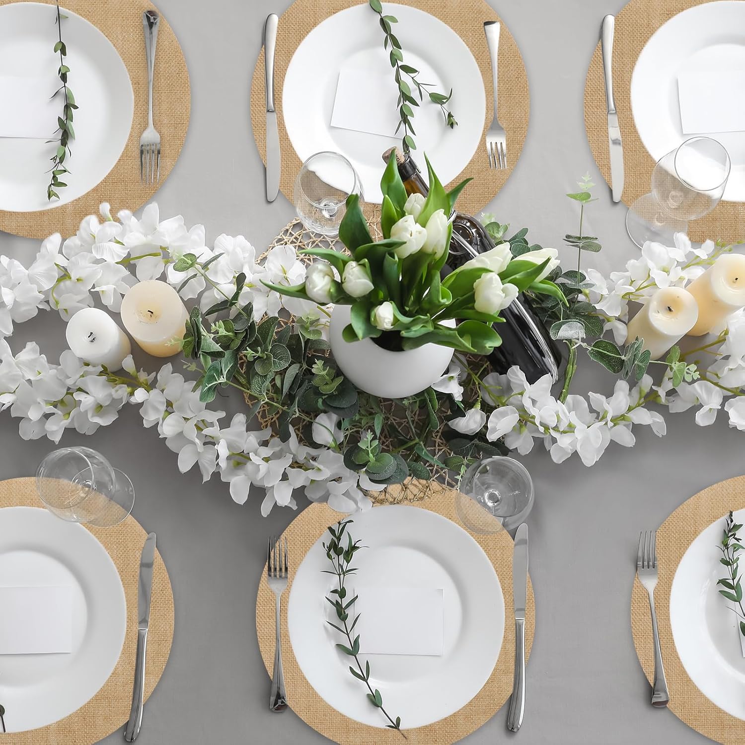 40 PCS Round Burlap Placemats 11.8 Inch Jute Rustic Place Mats Fall Reusable Table Mats Heat Resistant Round Table Mats Farmhouse Placemats Rustic Table Decorations for Dinner Holiday Supplies