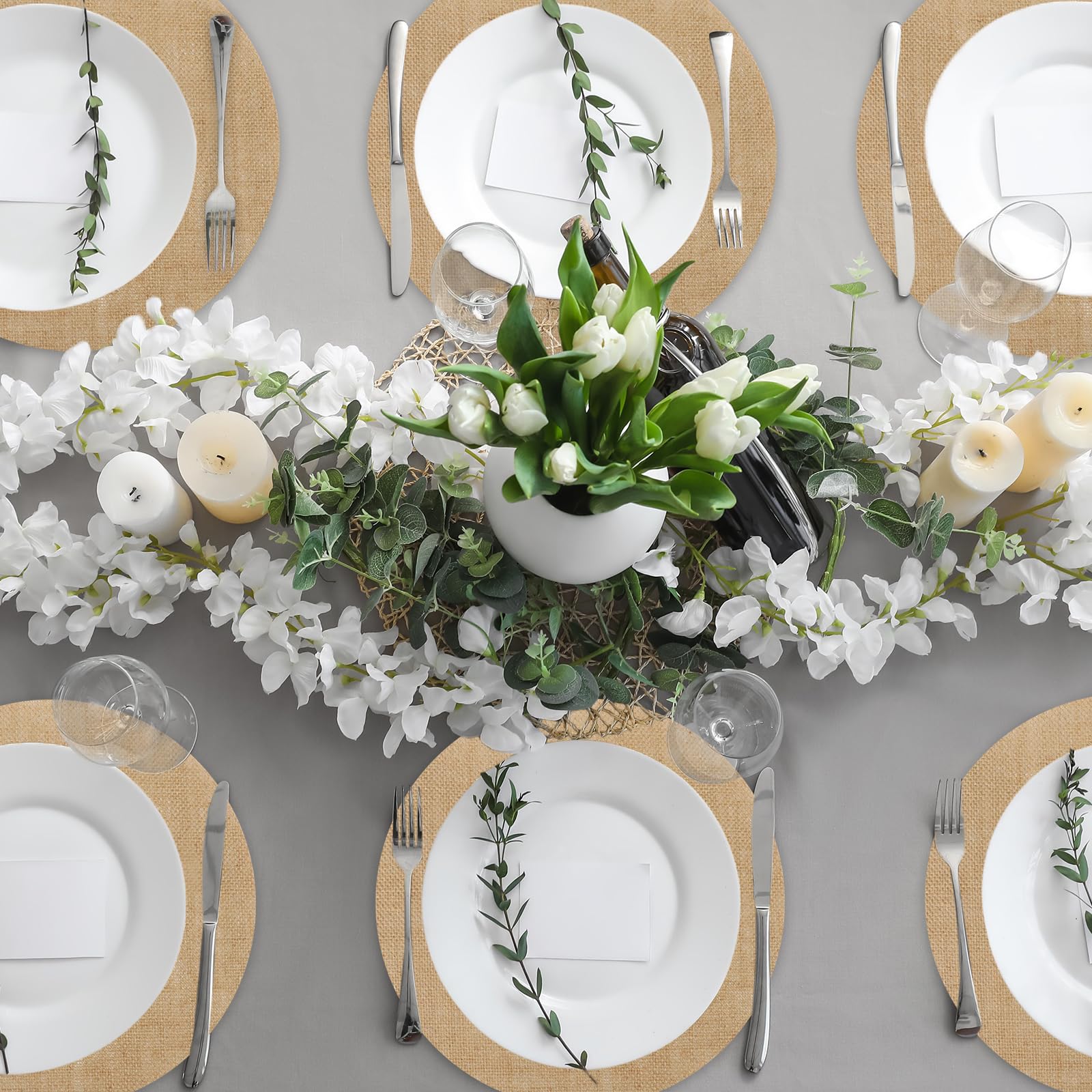 Runde Tischsets aus Jute, rustikale Platzsets, 30 cm, wiederverwendbar, hitzebeständig, rustikale Tischsets, rustikale Tischdekoration für Abendessen, Urlaub, 80 Stück