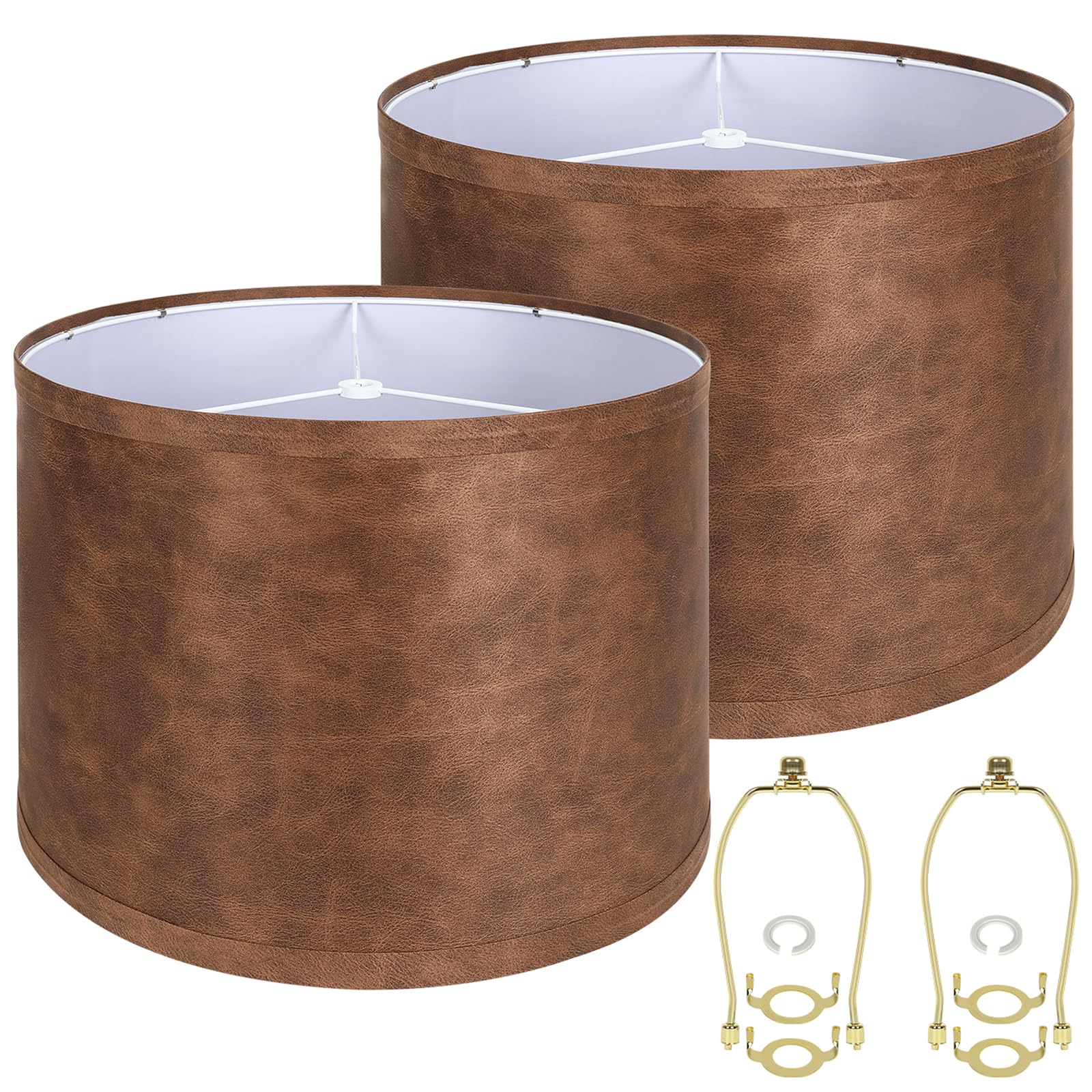 ( similar)Double Faux Cowhide Lampshades Set of 2, ALUCSET Large Drum Lamp Shades for Floor Lamps Table Light 13x13x10 inch, DIY Natural Linen Hand Crafted(Spider), Lamp Harp Holder Included